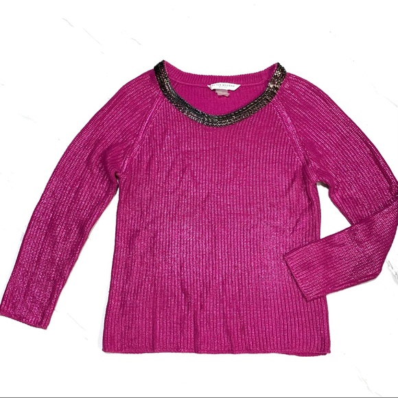 Peter Nygard Hot Pink Jewel Coated Cable Knit Sweater Size Small - Picture 2 of 9